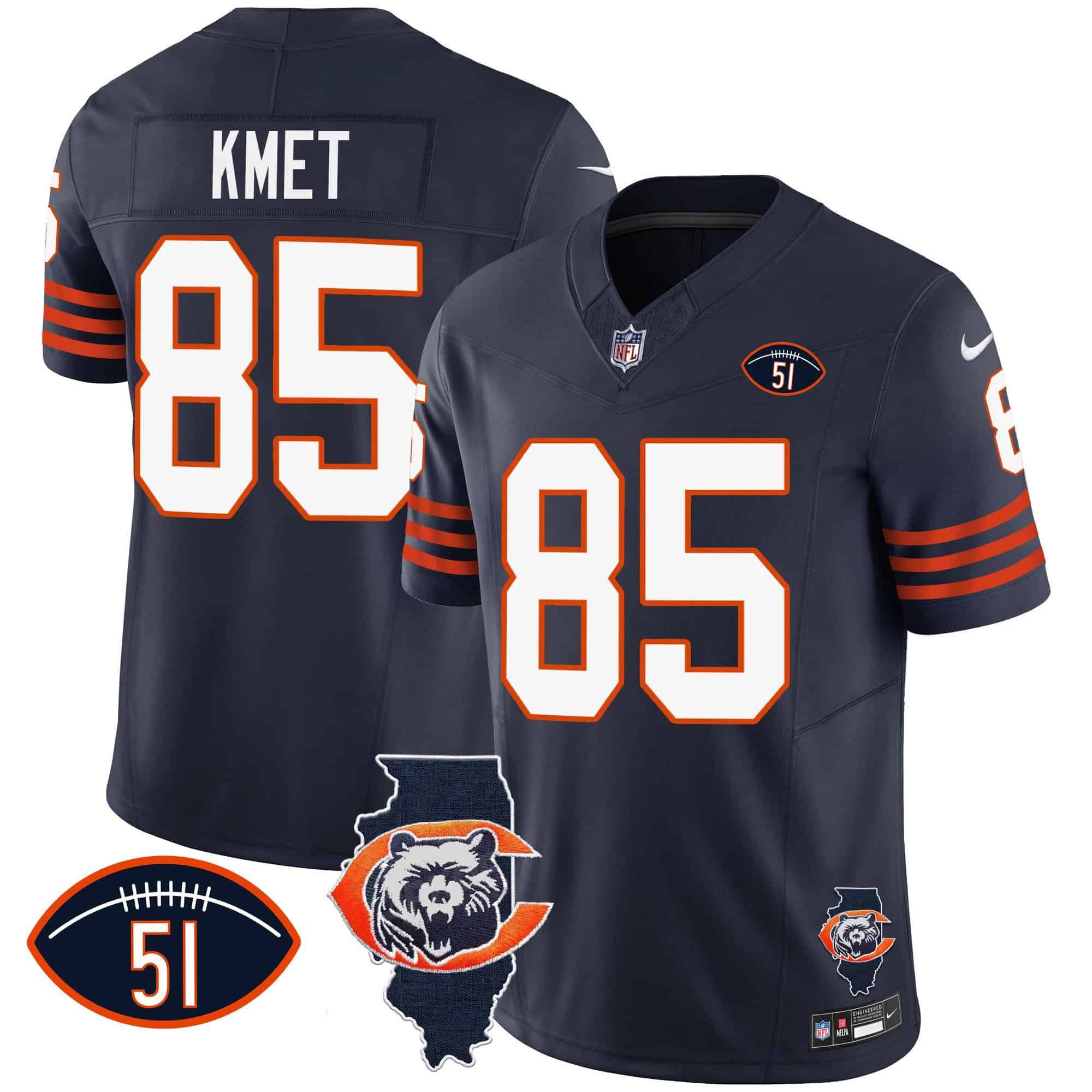 Men Chicago Bears #85 Kmet Blue 2024 Nike Throwback Illinois Patch Vapor NFL Jersey style 1